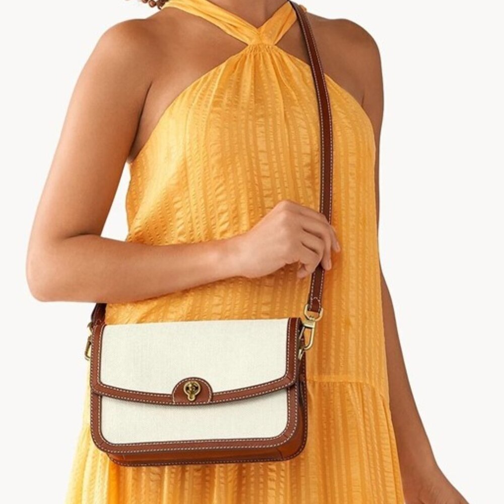 Fossil Ainsley Genuine Leather MultiNeutral Flap Crossbody Bag